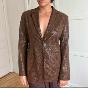 Brown Embossed Faux Leather Blazer
